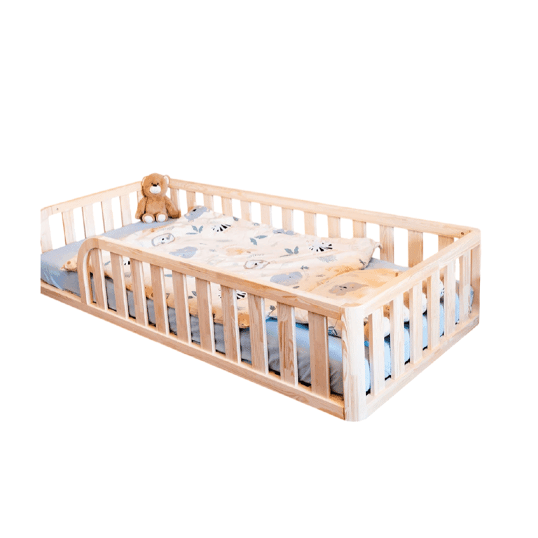 MandreleKids Lit au Sol Naturel avec Coins Extérieurs Arrondis Taille Complète