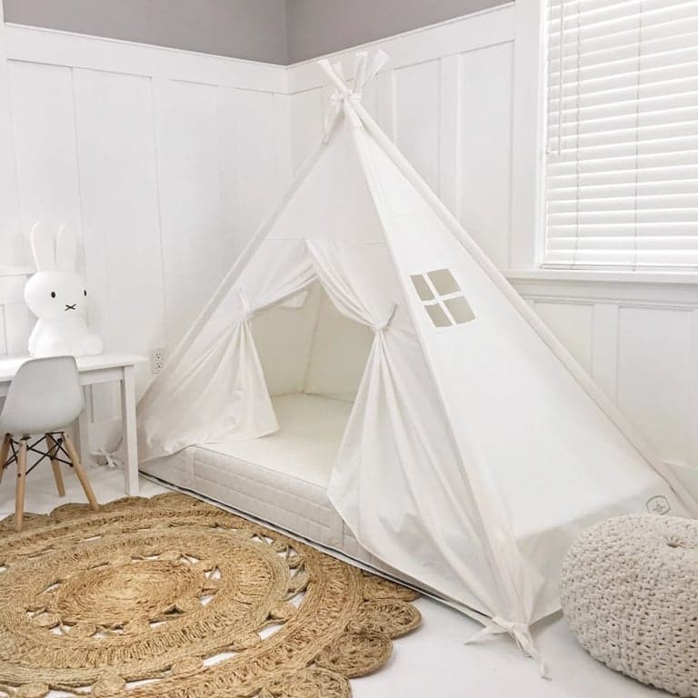 Domestic Objects Play Tent Canopy Bed in Cream Canvas with Doors Twin