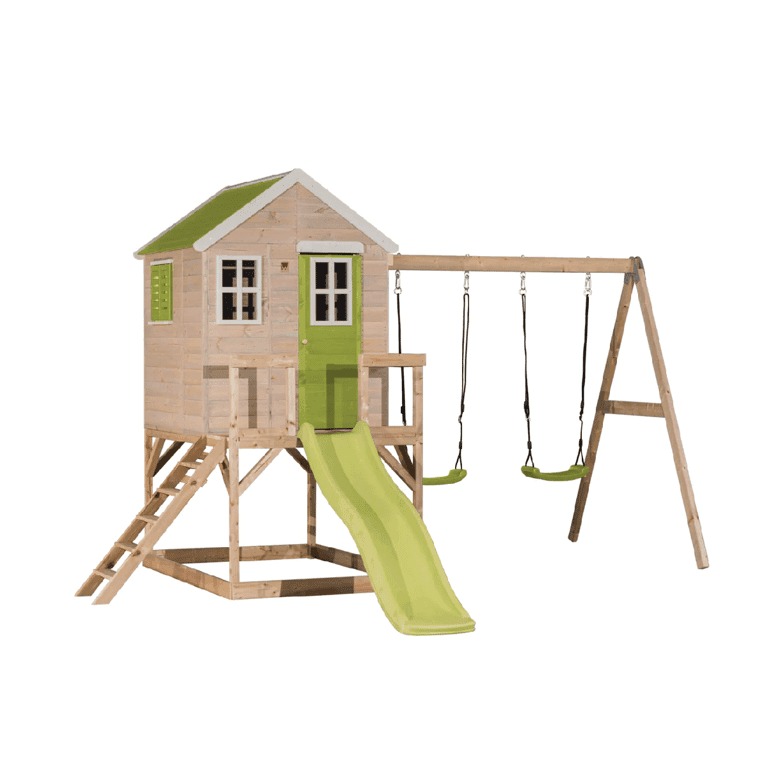 Wendi Toys My Lodge Ensemble de Balançoire avec Plateforme, Toboggan et Double Balançoire Lime
