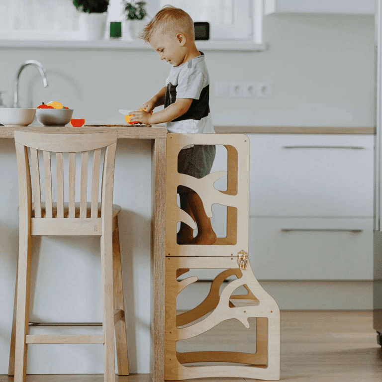 Weco Tour de cuisine design Boom 3-en-1 avec tabouret marchepied transparent