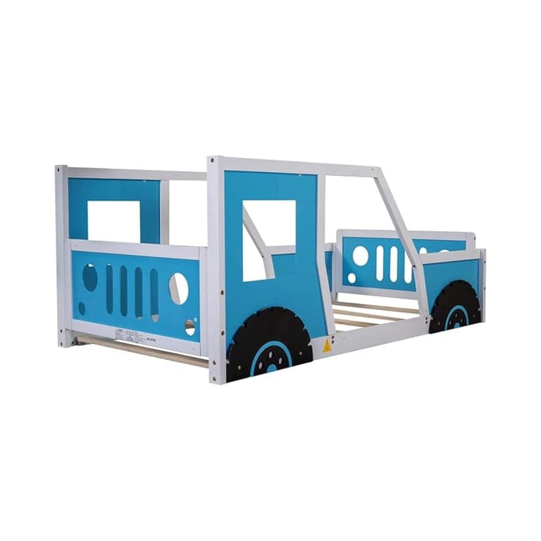 Harper & Bright Designs Car-Shaped Platform Bed With Wheels Twin Blue