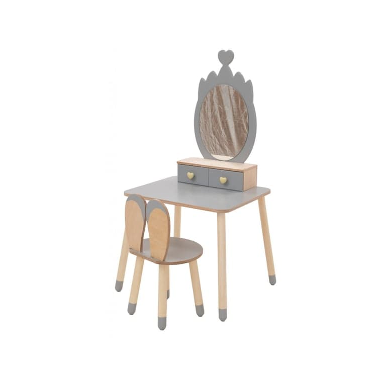 Family SCL Table de Beauté Princesse Avec Miroir Couronne Gris