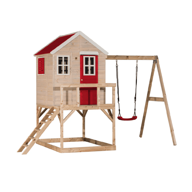 Wendi Toys My Lodge Ensemble de Balançoire avec Plateforme et Balançoire Simple Rouge