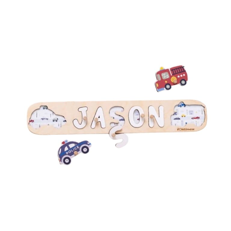 ChildUniverse Name Puzzle Cars With Pegs NamePuzzle5