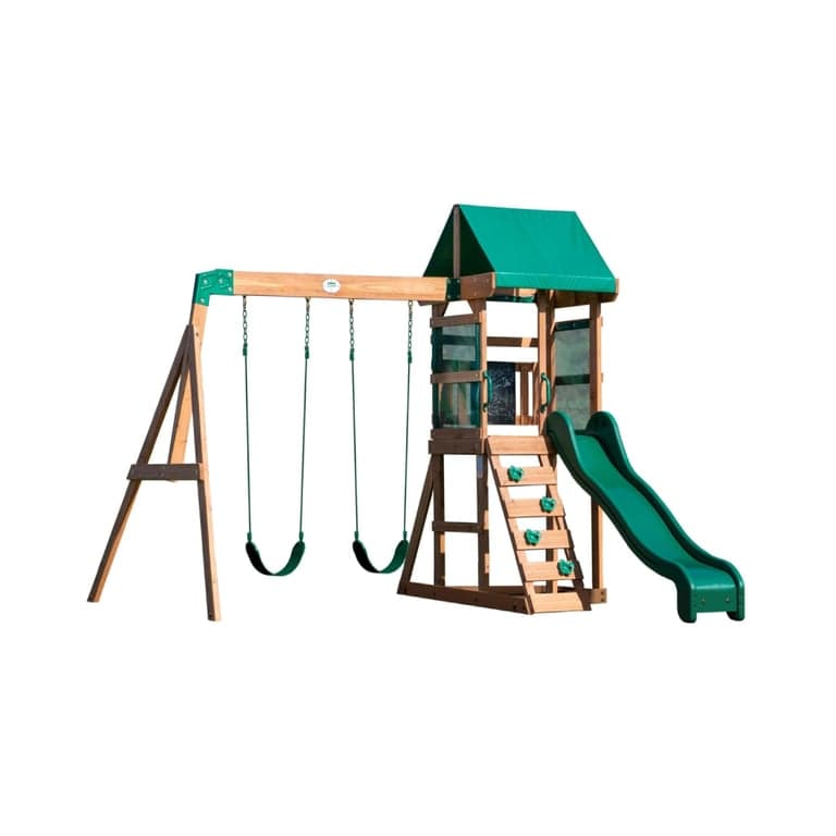 Backyard Discovery Buckley Hill Wooden Swing Set for Small Yards Green