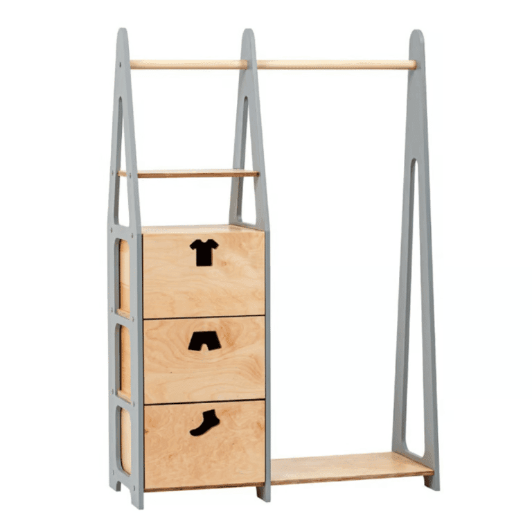 Duck Woodworks Porte-vêtements avec des Trous en Forme de Vêtement Tiroirs Gris