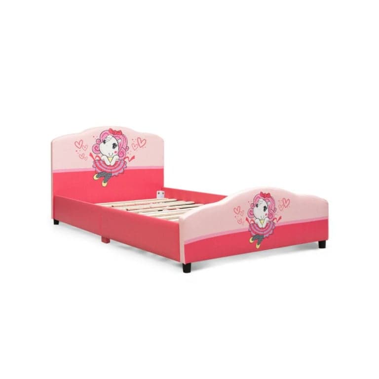 Costway Children Upholstered Platform Bed Girl Pattern