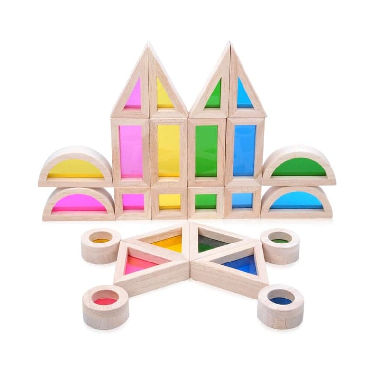 Gray Orange 24 Piece Wooden Rainbow Building Blocks Set