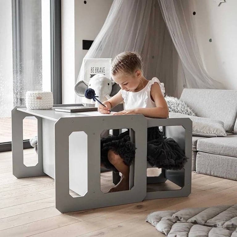 Sweet Home From Wood Montessori Weaning Table and Chair Set Gray