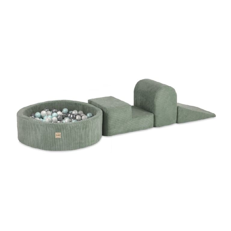 Nid en Peluche Ensemble de Jeu Doux en Velours Côtelé 3 Pièces avec Piscine Sèche Verte
