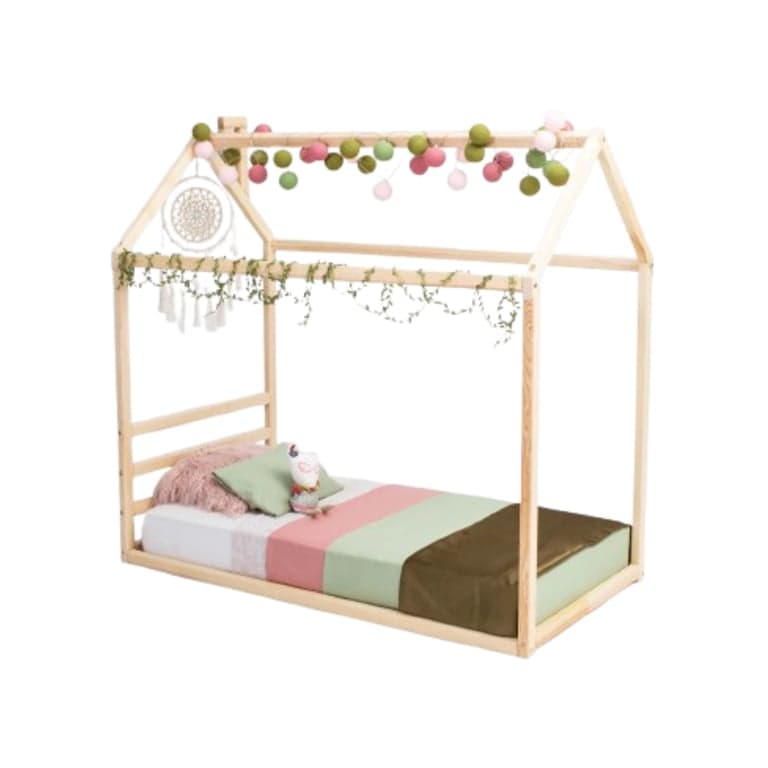 Sweet Home From Wood House Floor Bed With Horizontal Headboard Queen Pine Wood