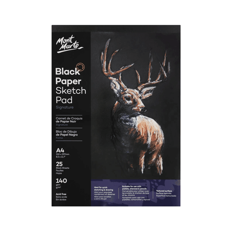 Mont Marte Black Paper Sketch Pad Signature 140gsm A4 25 Sheet