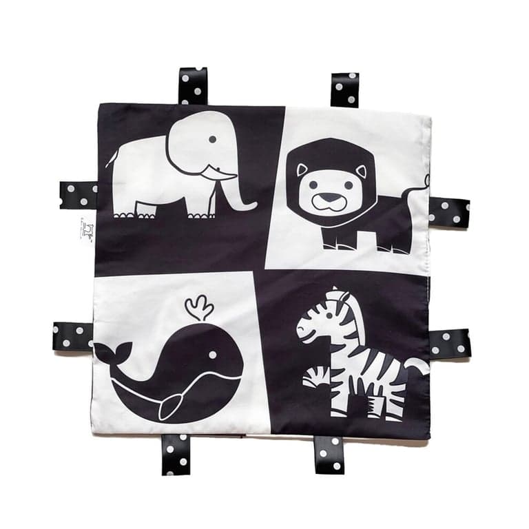 Fabric Stories Co Black and White Sensory Crinkle Tag Animals