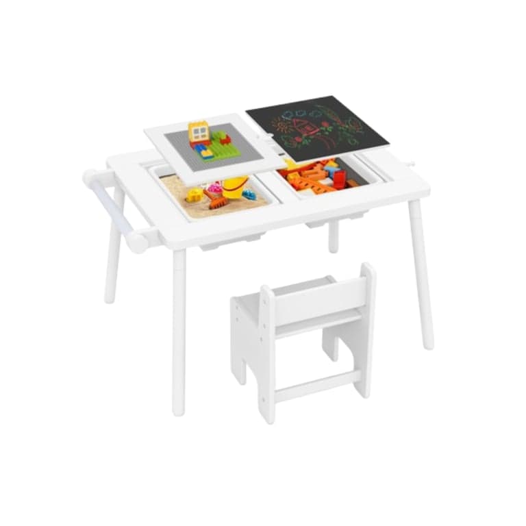 Costway Sensory Table and Chair Set With Foldable Bins White