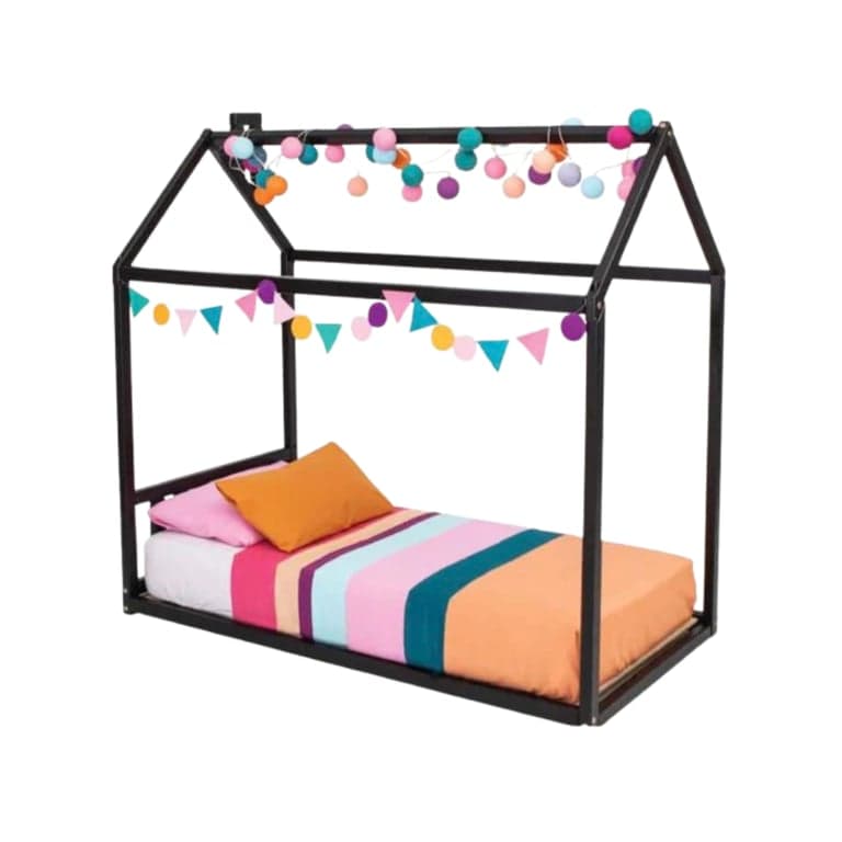 Sweet Home From Wood House Floor Bed With Headboard Queen Black