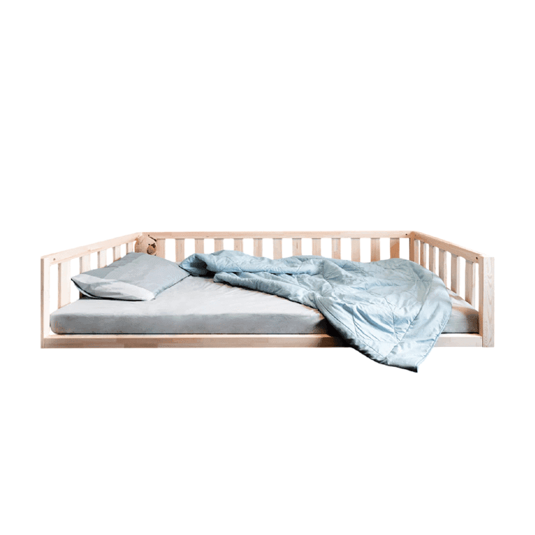 MandreleKids Lit au Sol Naturel Sans Barrières Avant Avec Coins Extérieurs Carrés Taille Twin