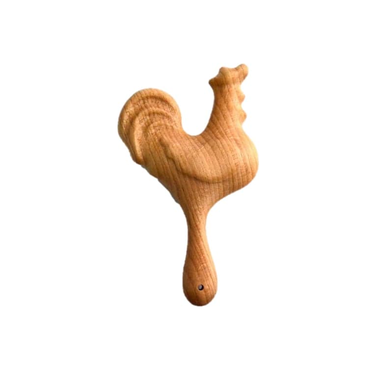 PoppyBabyCo Organic Wooden Rattle Toy Proud Rooster