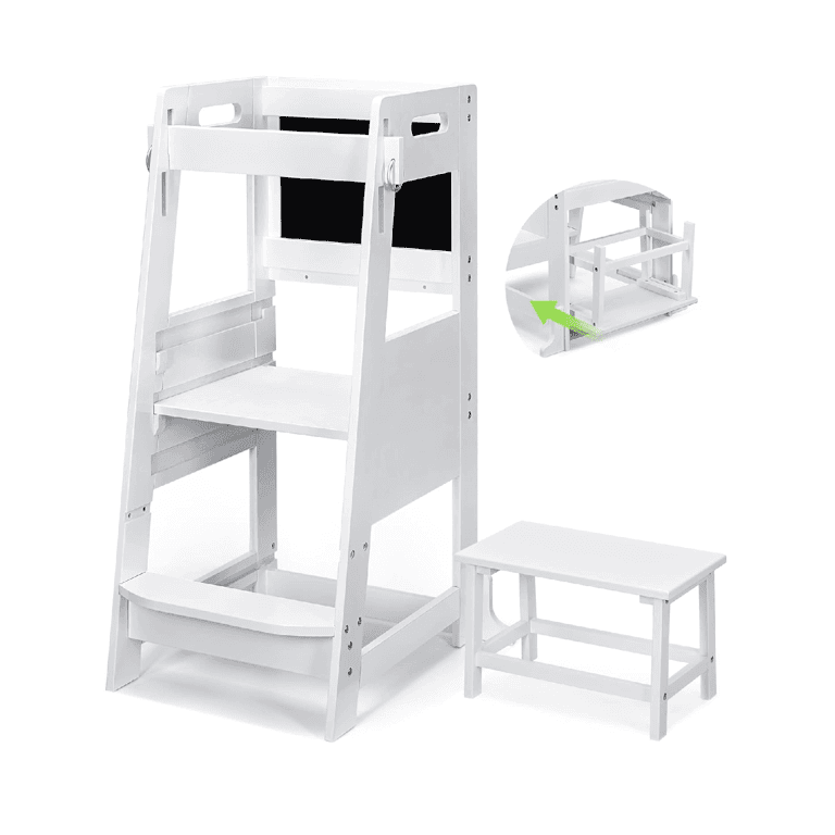 TOETOL Toddler Tower With Chalkboard White