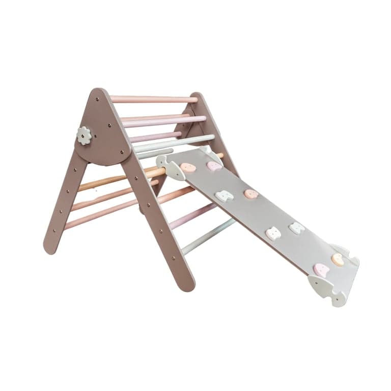 Wood and Hearts Cadre de Triangle d'Escalade Grand Avec Rampe Gris et Pastel