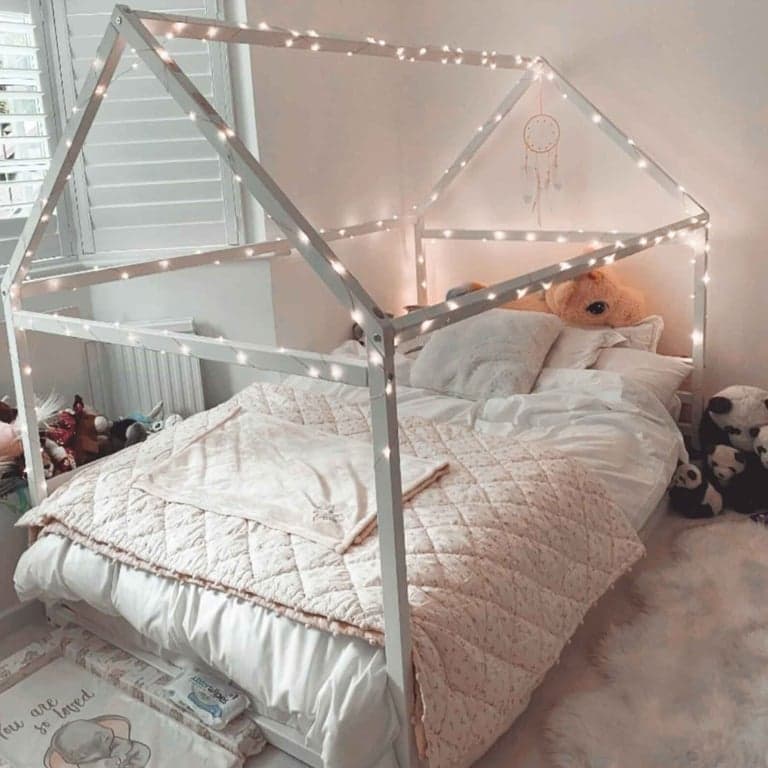 Sweet Home From Wood House Floor Bed With Horizontal Headboard Queen White