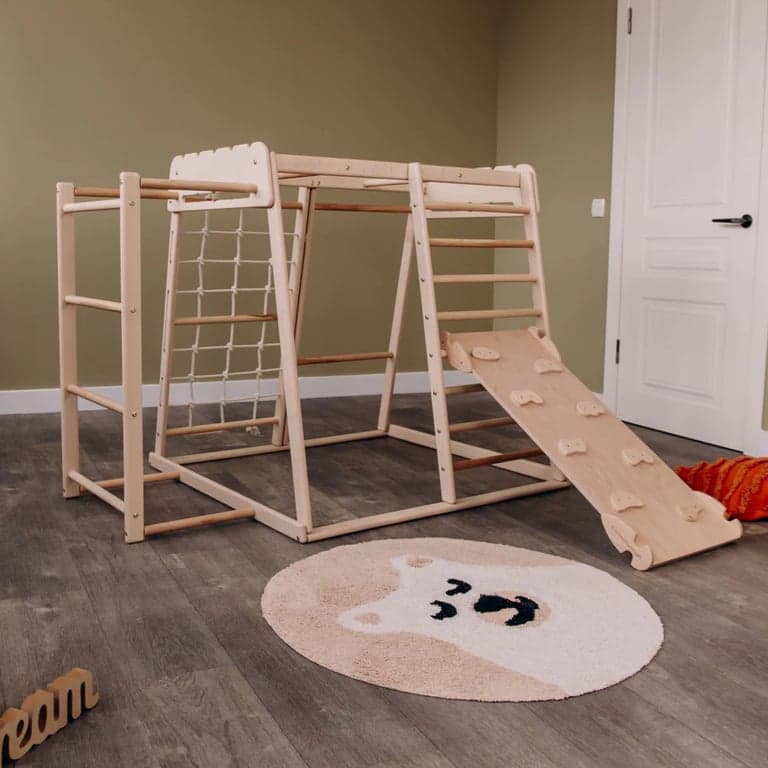 Wood and Hearts Indoor Jungle Gym With Trapeze, Ladder, and Ramp