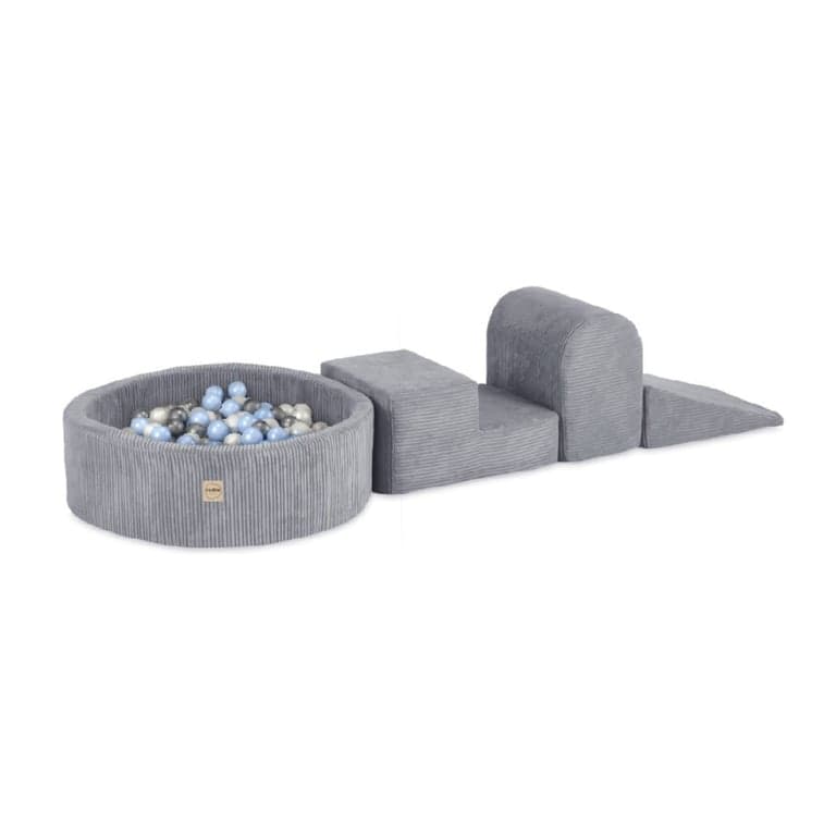 Nid en Peluche Ensemble de Jeu Doux en Velours Côtelé 3 Pièces avec Piscine Sèche Gris