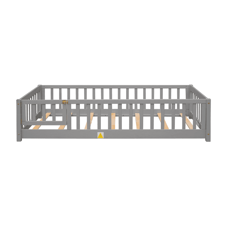 Bellemave Twin Size Floor Bed With Rails and Door Gray