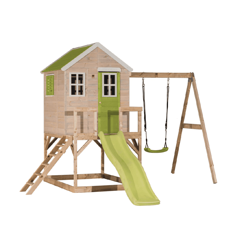 Wendi Toys My Lodge Ensemble de Balançoire avec Plateforme, Toboggan et Balançoire Simple Lime