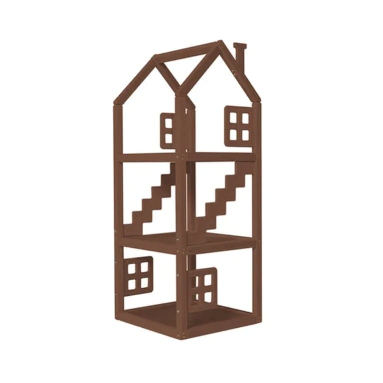 BusyWood Wooden House Shelf With Windows Dark