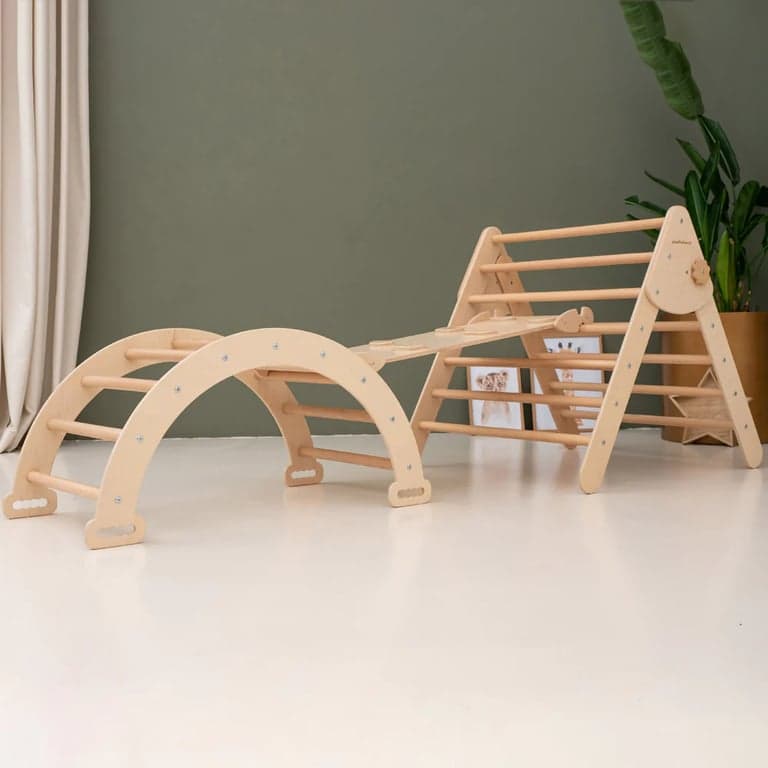 Wood and Hearts Ensemble d'Escalade de 3 Grands avec Rampe de Rochers en Couleur Naturelle