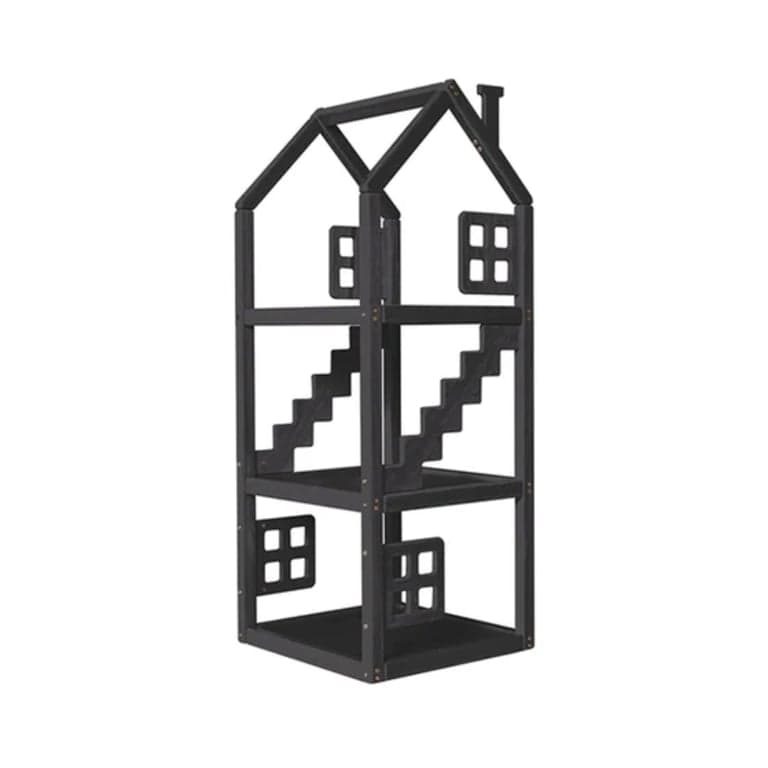 BusyWood Wooden House Shelf With Windows Black
