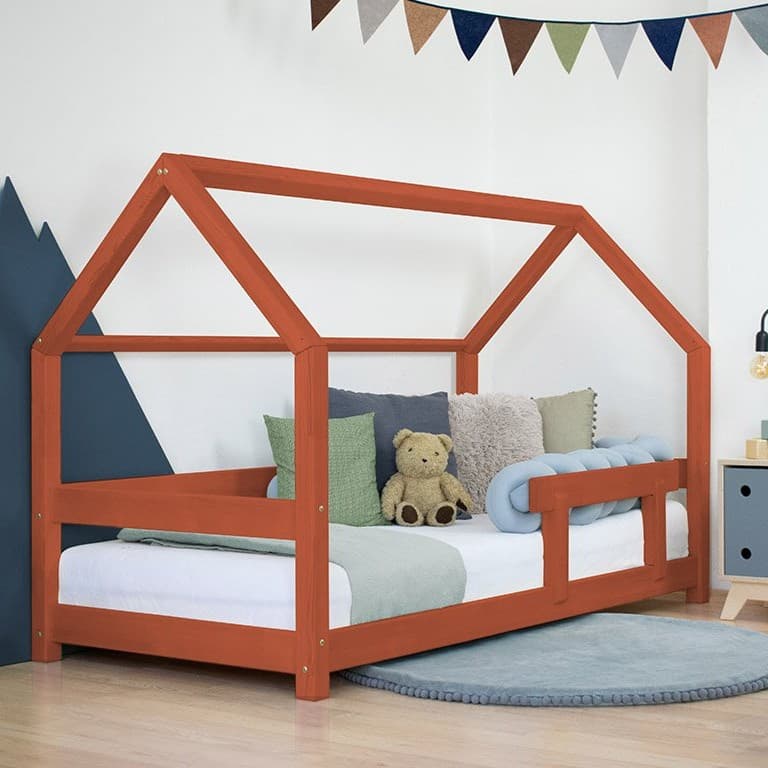 Benlemi House Bed Tery With Firm Bed Guard Brick Red 190 x 90