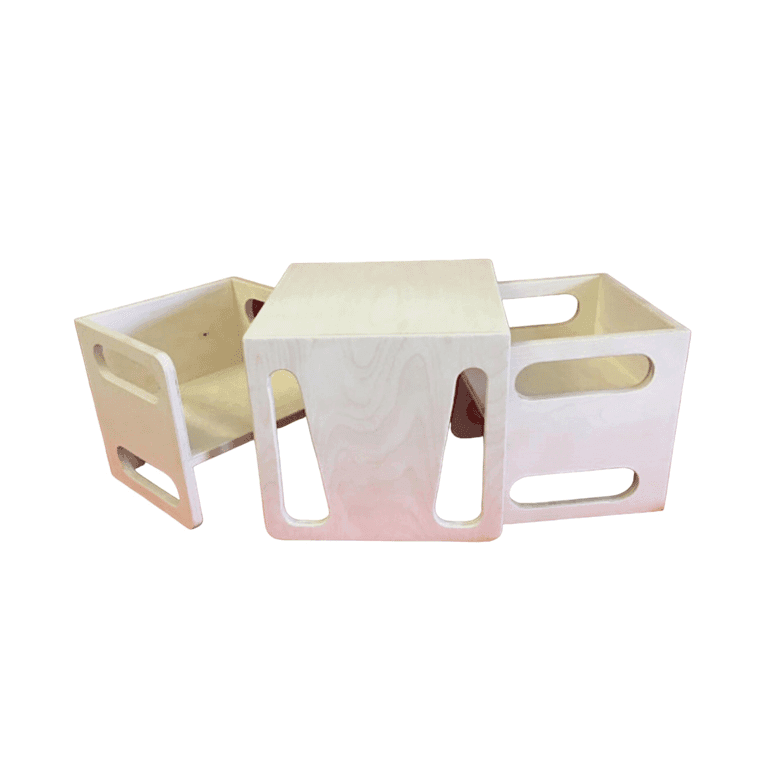 Coastal Hippie Design Montessori 1 Table and 2 Chairs Set Natural