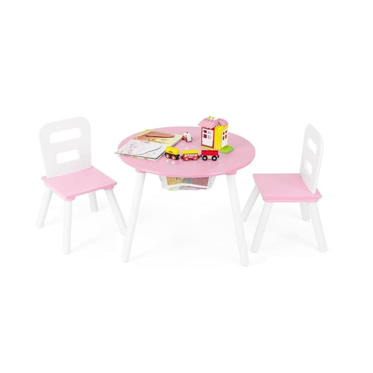 Honey Joy Kids Activity Table & Chairs Set With Center Mesh Storage Pink