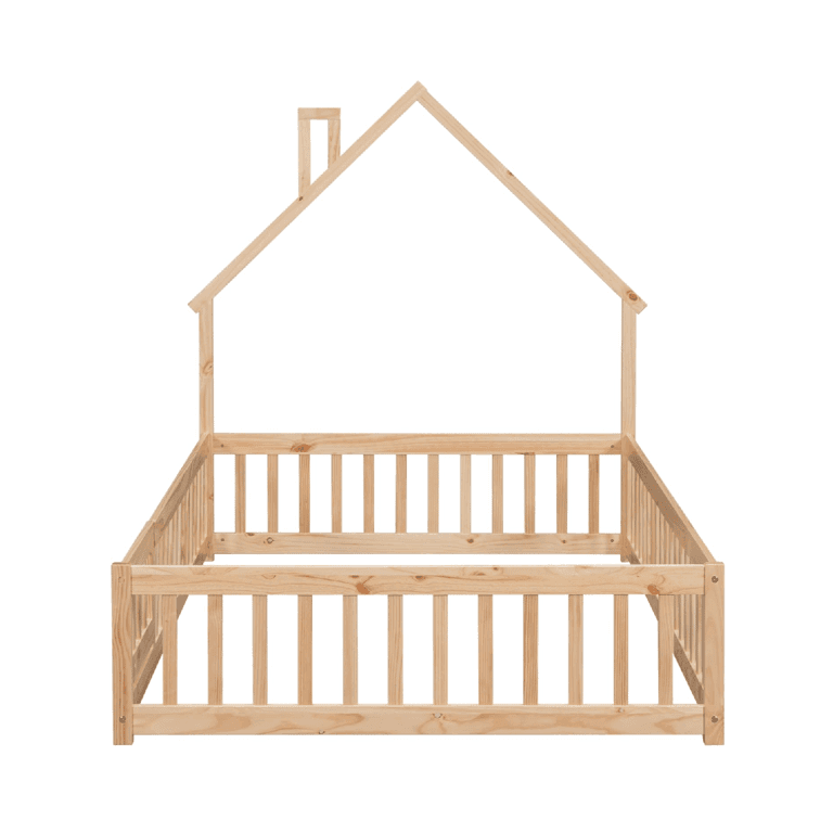 CITYLIGHT Full Size Floor Bed House-Shaped and With Rails Natural