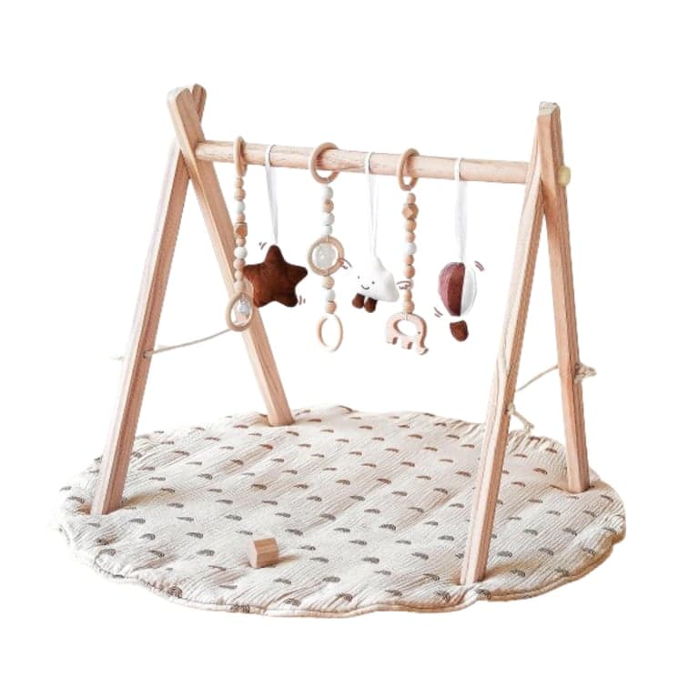Avrsol Wooden Baby Play Gym With Foldable Frame Natural