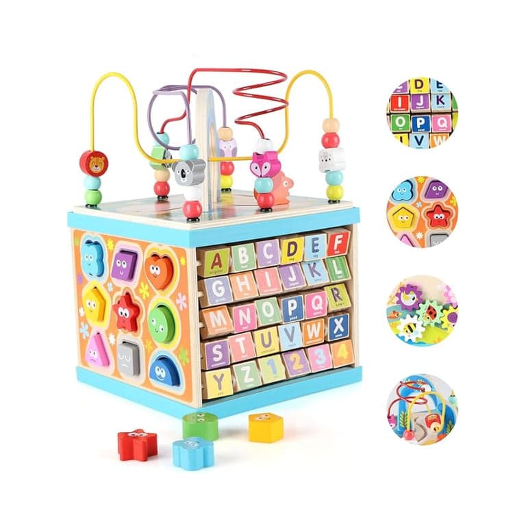 Qilay Large 5-in-1 Multipurpose Wooden Activity Cube