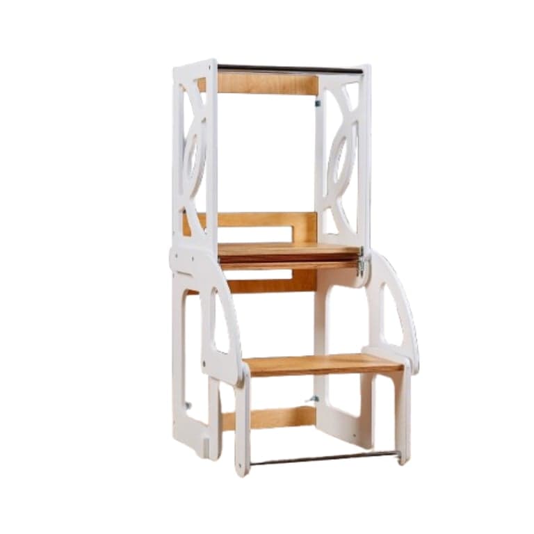 Climbambino Convertible Toddler Tower Natural and White No Slide