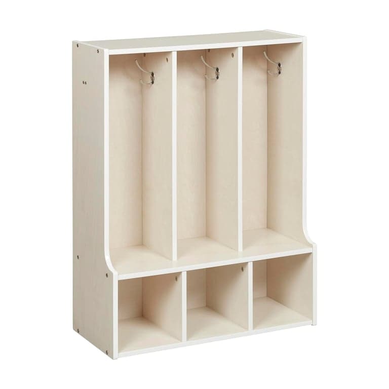 ECR4Kids Coat Locker Streamline 3-Section With Bench White Wash