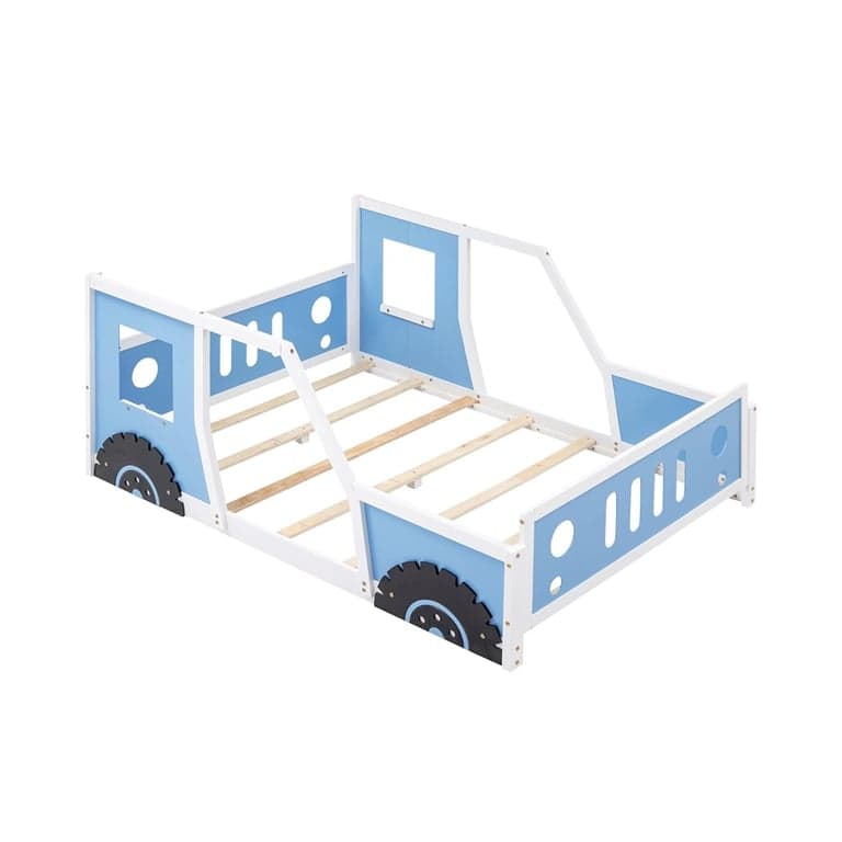 Harper & Bright Designs Car-Shaped Platform Bed With Wheels Full Size Blue