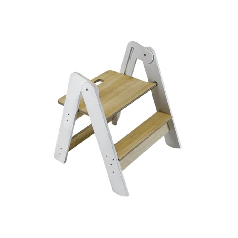 Family SCL Petit Tabouret Économiseur d'Espace Blanc/Naturel