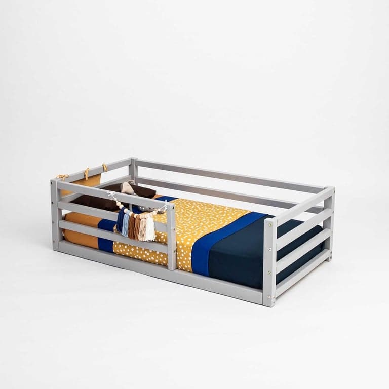 Sweet Home From Wood Floor Bed With Horizontal Rail Fence Queen Gray