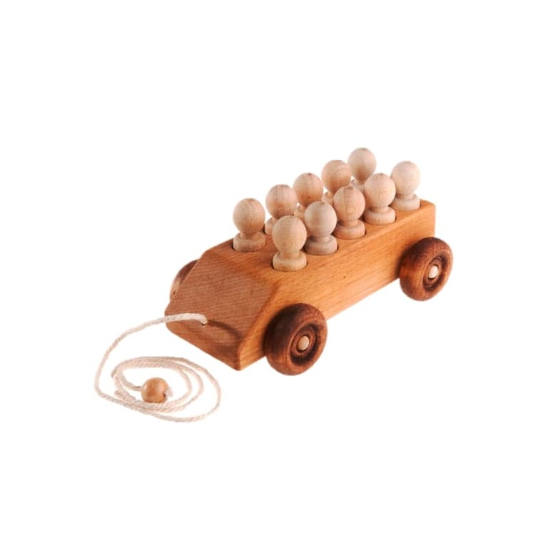 PoppyBabyCo Pull Along Car With Wooden Peg Passengers