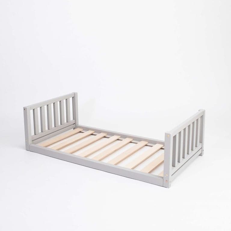 Sweet Home From Wood Floor Bed With Headboard and Footboard Twin Gray