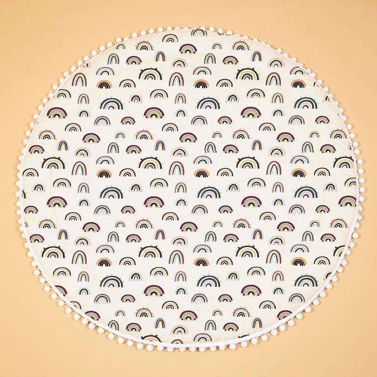 Marnie + Mister Baby Play Mat Rainbows Lightly Padded White Pom Trim