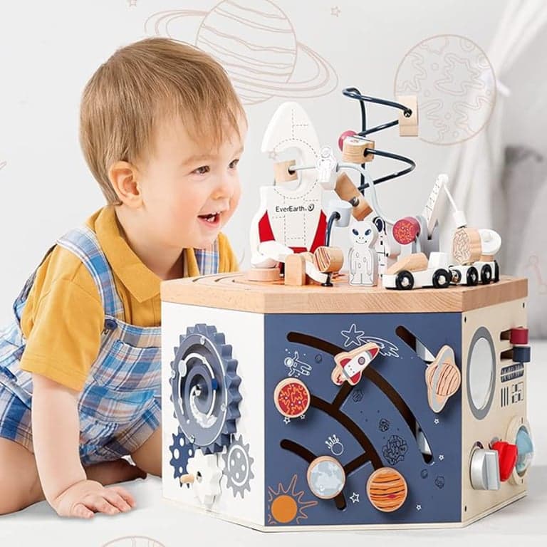 EverEarth Wooden Activity Cube With Bead Maze Space 