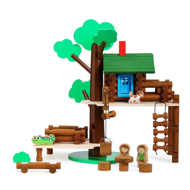 SainSmart Jr. Wooden Log Cabin Set Building House Toy 84 Pieces