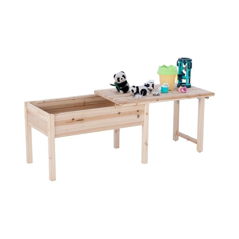BIRASIL Wooden Kids Activity Table With Folding Lid Natural Wood