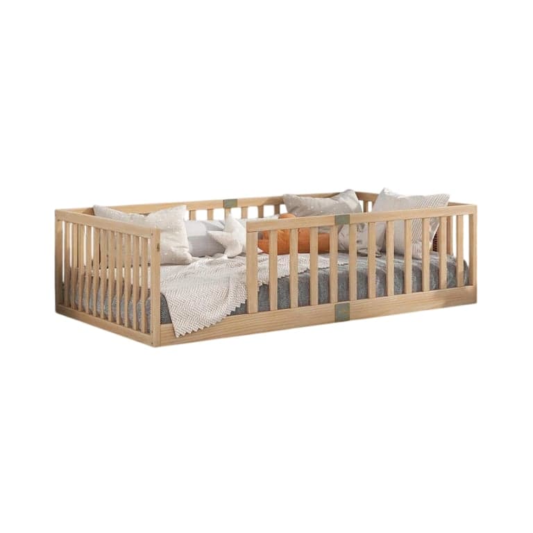 Sapphome Twin Solid Wood Floor Bed With Rails Natural