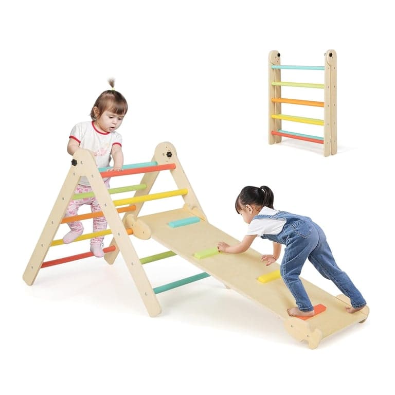 Honey Joy 4-in1 Climbing Triangle With Reversible Ramp Colorful
